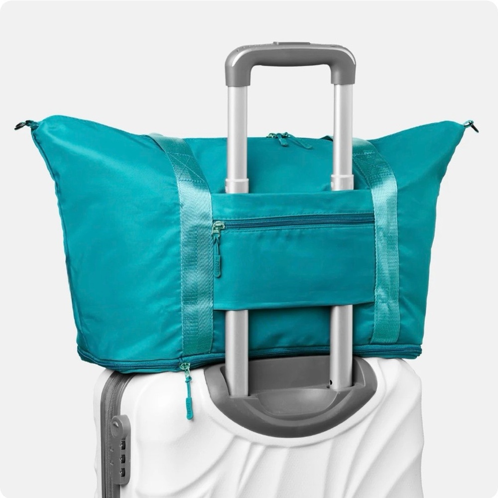 The Foldie Blue Teal Travel Expandable Tote Bag - Picture 6 of 6